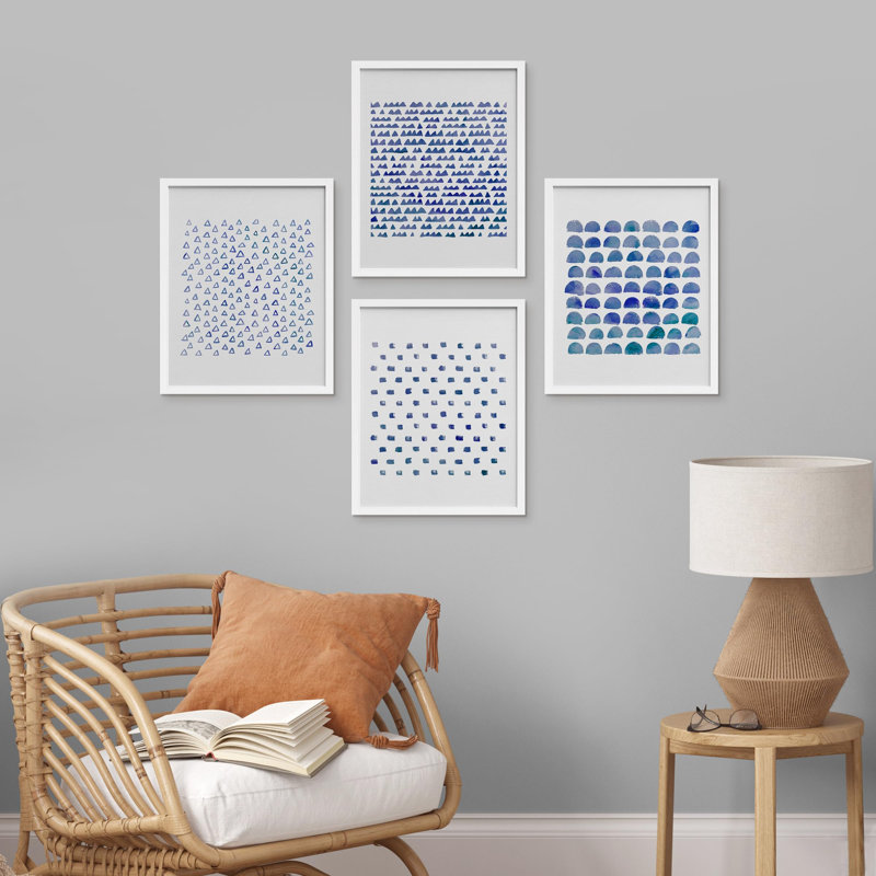 «Pastel Watercolor Blue Polygon Patterns», ensemble de 4 reproductions de cadres photo simples, Blanc, H 10 po x l 8 po