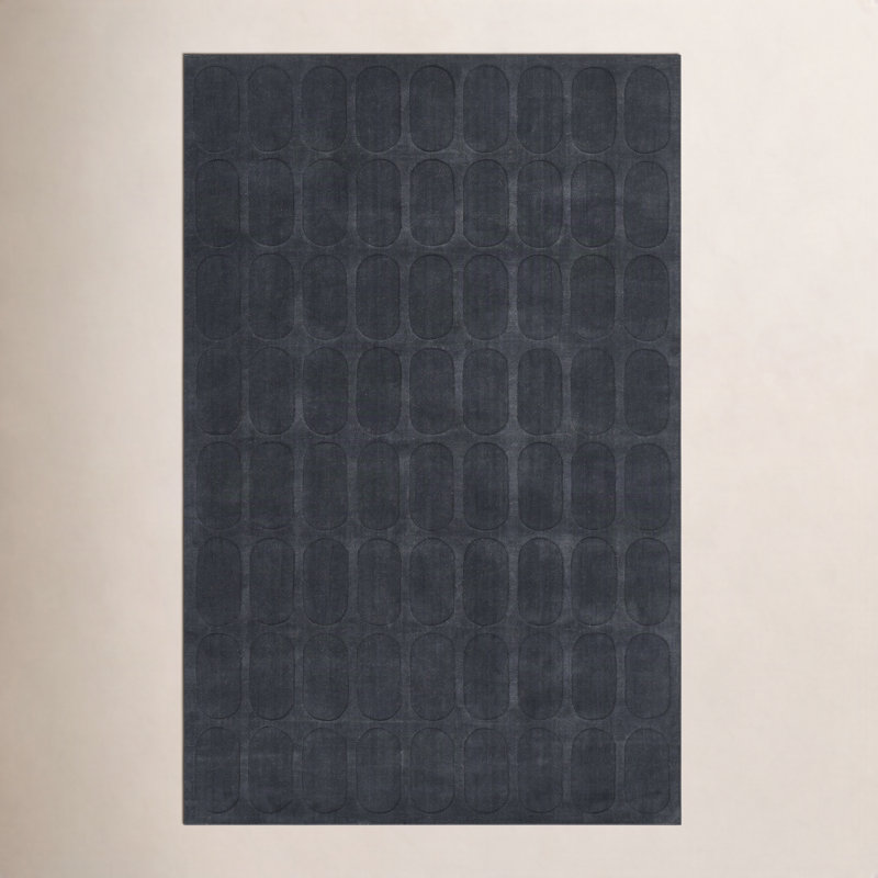 Mazzi Contour Hand Loomed Wool Geometric Navy Area Rug, Rectangle 7'10" x 10'