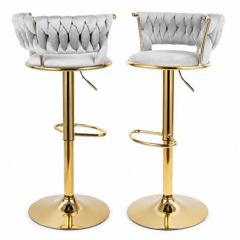 Tabouret tournant en velours, Gris clair