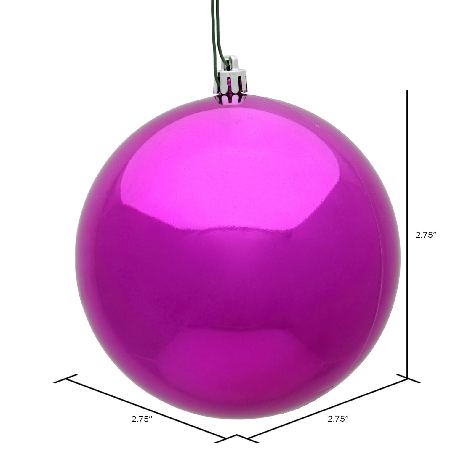 Holiday Décor Ball Ornament, 2.75" H x 2.75" W x 2.75" D, Fuchsia Shiny
