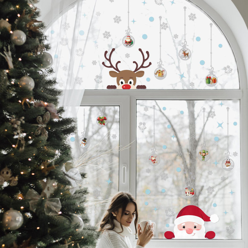 Adhésif décoratif «Clings Santa and Rudolph with Baubles»