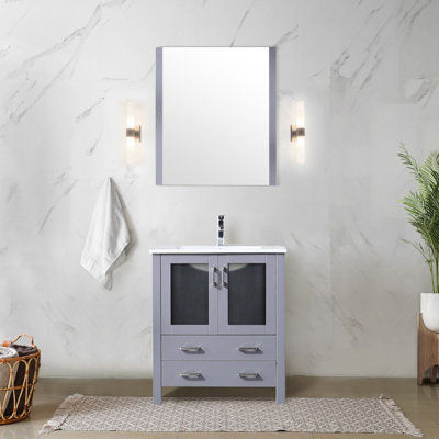 Gris foncé foncé 30 po Meuble-lavabo avec comptoir en céramique blanc, robinet en acier inoxydable et miroir de salle de bain H 28,25