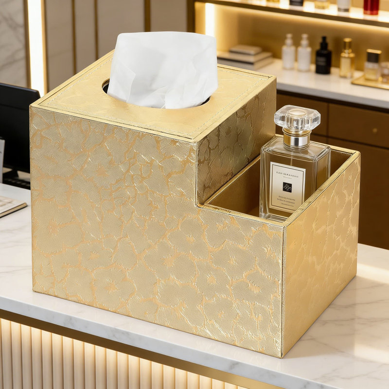 Housse carrée pour boîte à mouchoirs en cuir avec organisateur latéral, porte-cube décoratif en similicuir pour salon, bureau, coiffeuse et table de chevet