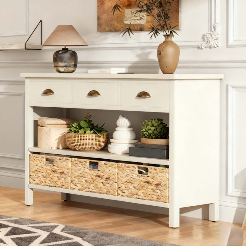 Console avec 3 tiroirs de rangement, Blanc antique