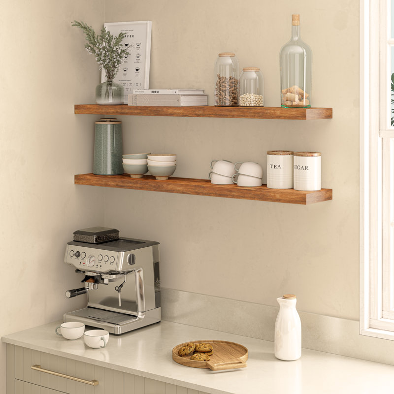 Miami 48" W x 8" D Floating Shelves Set with Invisible Wall Mount Brackets, Brown