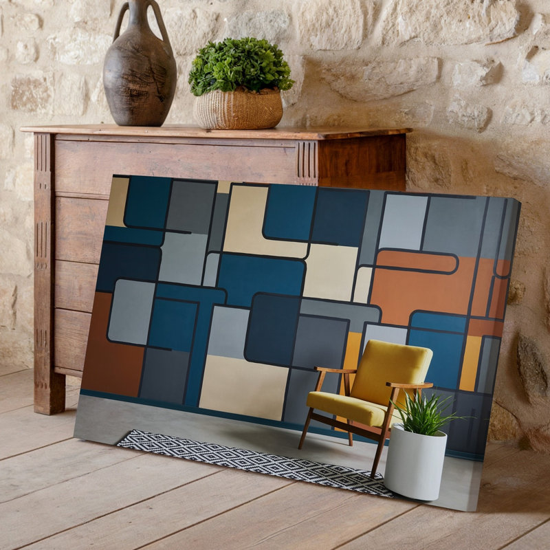 Toile «A Modern Interior Scene Doting A Striking Geometric», art mural composé de formes rectangulaires imbriquées sur toile