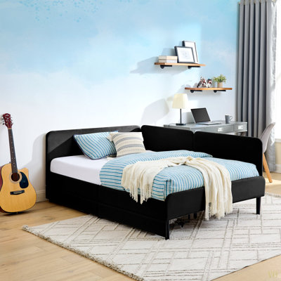 Full Size Upholstered Platform Bed Frame With 2 Storage Drawers, Adjustable Velvet Sofa Bed by Ebern Designs