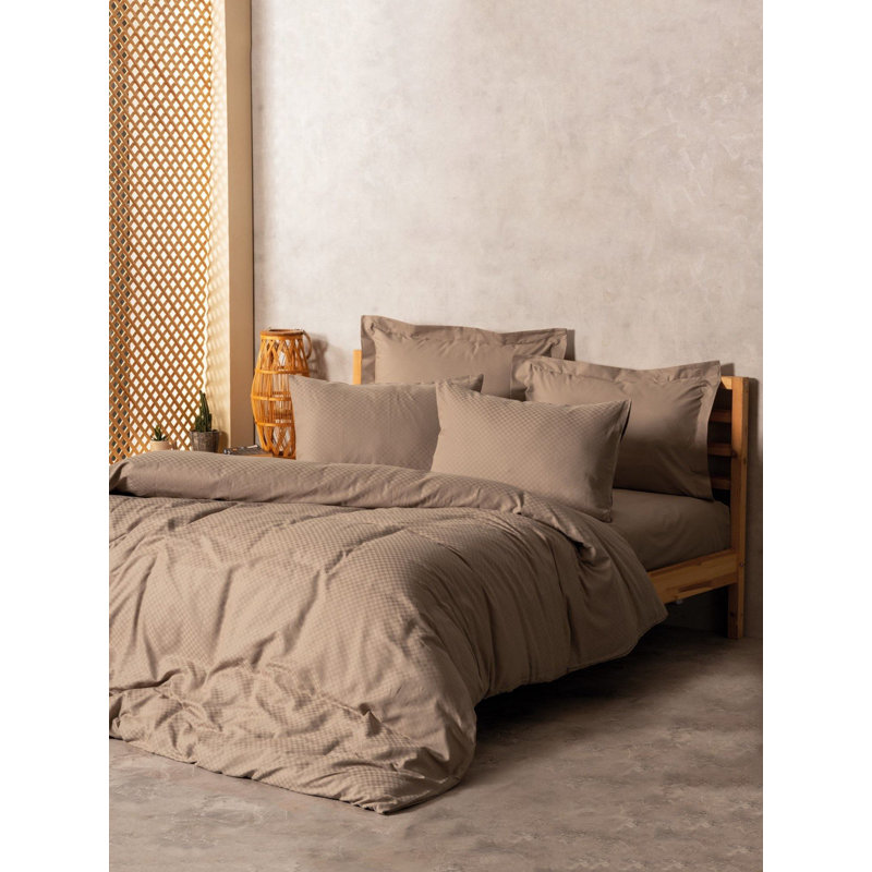 Super King Quilt Cover Set, 100% Cotton Ranforce, 102.4 x 86.6 inches | Includes 2 Pillowcases (19.7 x 31.5 inches) | Reactive Printing, Machine Washable, Elegant Mink Color, Durable Button Closure Design