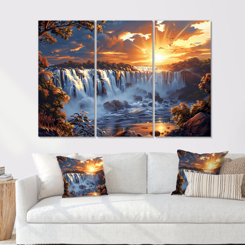 Ensemble de salon Sunrise sur les chutes d'Iguazu en Argentine II, Métal métal, H 40 po x l 20 po x P 1 po