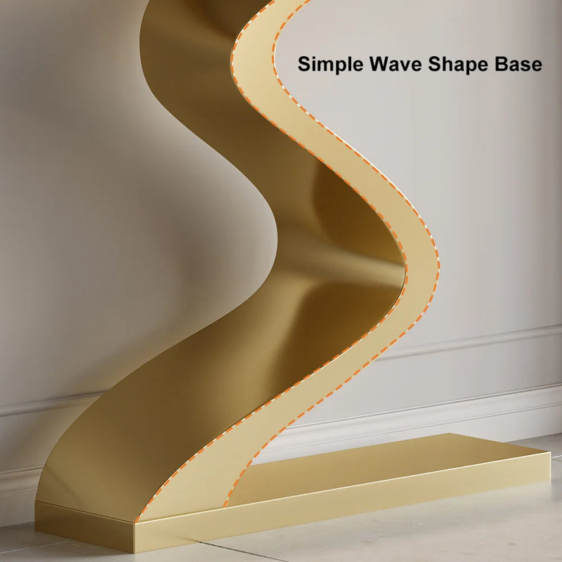 Modern 39.4" White & Gold Curved Console Table with Sintered Stone Top Half Moon Shape, White/Gold