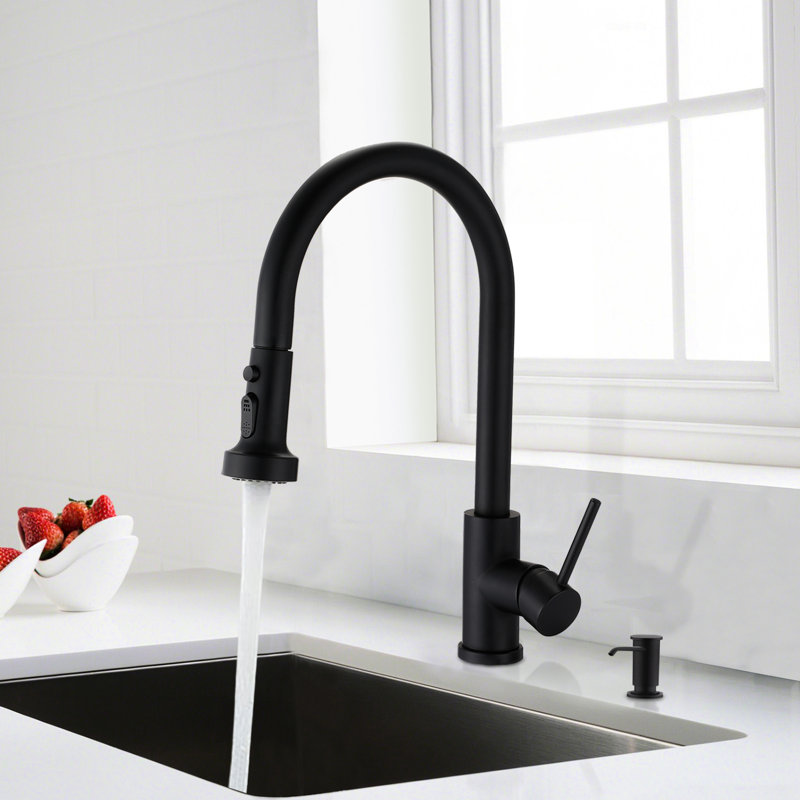 Matte Black Pull Down Kitchen Faucet With Stainless Steel, Soap Dispenser, To Scratches And Rust, 360 Swivel Spout, 1.8Gpm Max Flow Scratch & Rust , Rate