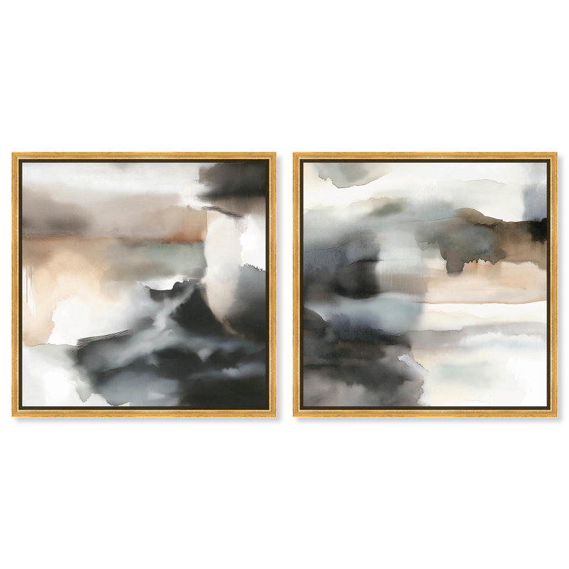 Tonal Set Canvas Set of 2 Earth Tone Art by , Cadre flottant doré, H 20 po x l 20 po