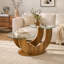 Table basse créative en U à deux niveaux en verre avec base en panneau de fibres à densité moyenne à grain de bois: une table d'appoint de salon moderne et minimaliste à hauteur réglable.-924319238