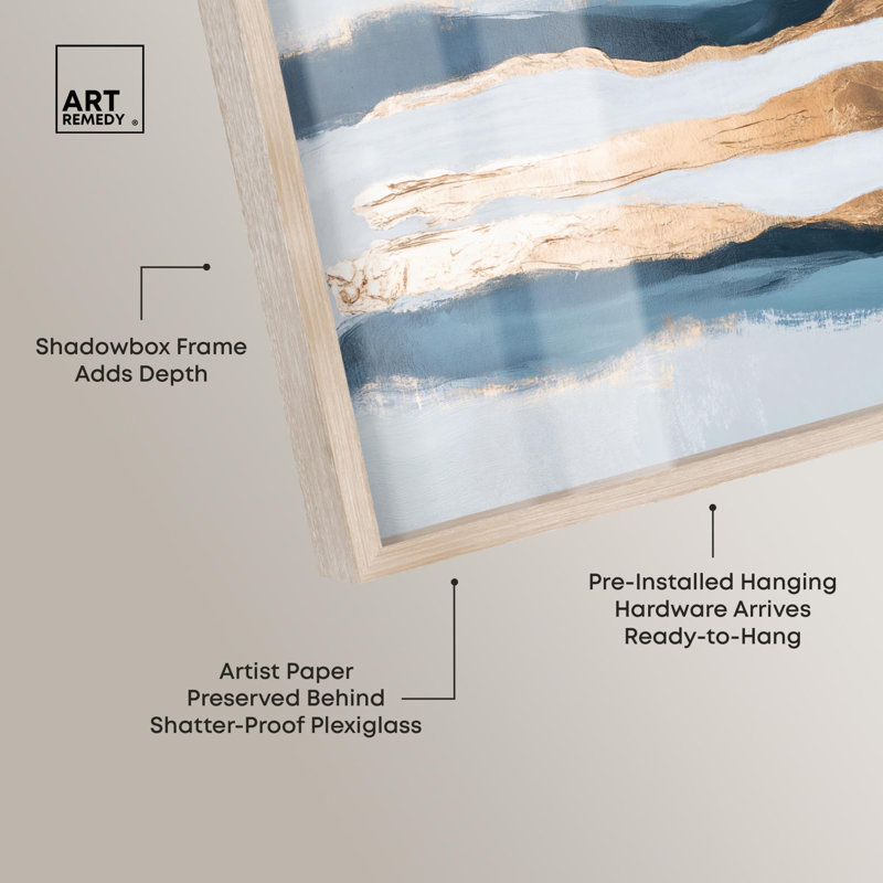 «Blue Ridge II Shadowbox», art mural bleu par Art Remedy, H 31 po x l 46 po, Crème, crème