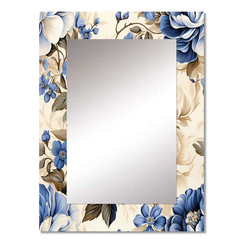 Motif victorien de treillis Cameo bleu Unia - grand miroir floral, chalet, décor de miroir mural traditionnel unique, art imprimé en métal