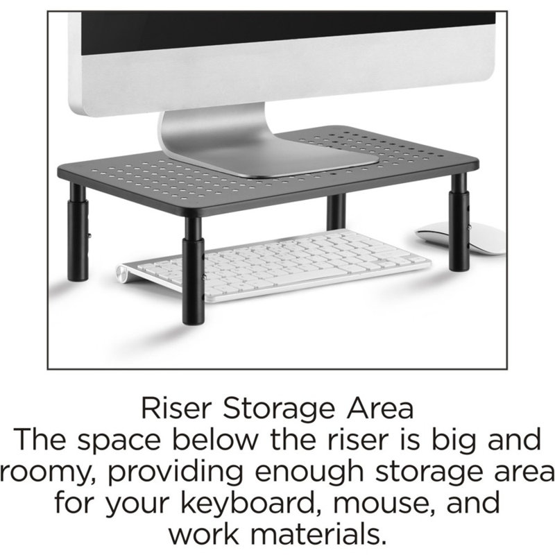 Black Adjustable Metal Mesh Monitor Riser with Silicone Pads