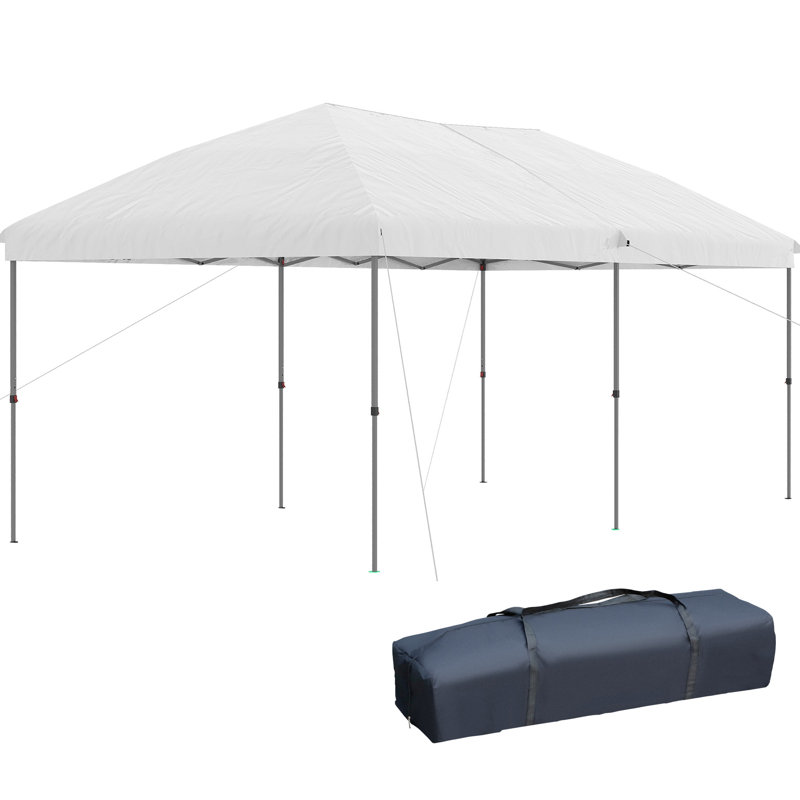 Auvent escamotable 10 pi x 19 pi. Structure en acier pour un assemblage simple, variation de hauteur à 3 niveaux. Comprend un sac de transport. Pare-soleil, patio, jardin, rassemblements de jardin, blanc
