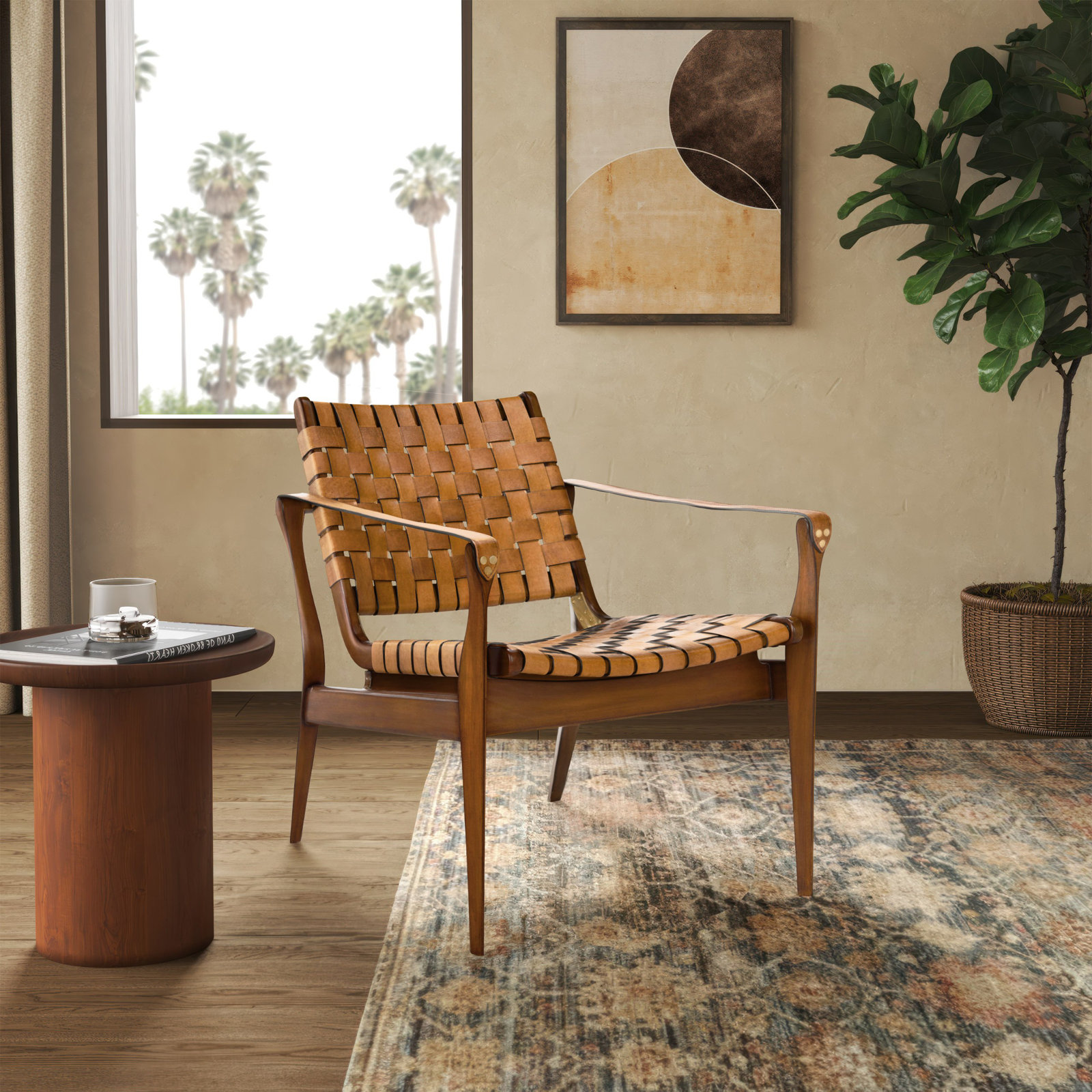 Kenan Mahogany Genuine Leather Armchair, Brown Genuine Leather, Brown