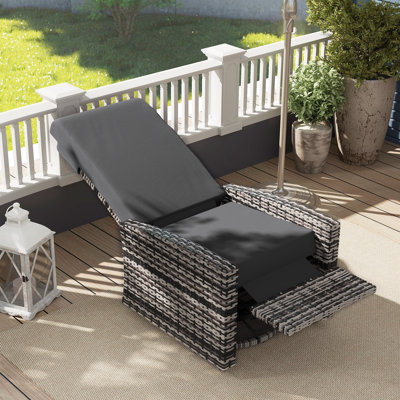 Outdoor Wicker Swivel Recliner Chair, Reclining Backrest, Lifting Footrest, 360° Rotating Basic, Water-Resistant Cushions for Patio, Gray