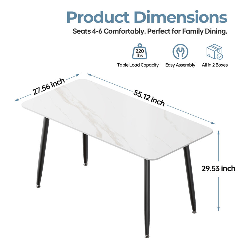 55'' L X 28'' W Sintered Stone Dining Table With Metal Legs