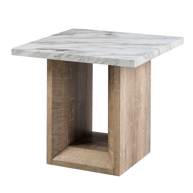 Table de bout en marbre à piédestal avec look contemporain en noir et style