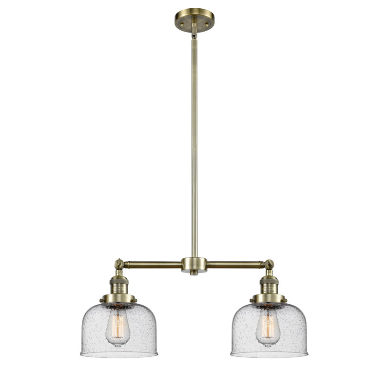 Large Bell 8" - 2 Light 21" Island Light, Antique Brass, Seedy, No Bulb Included