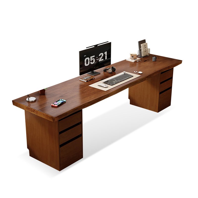 Nut-brown Rectangular Solid Wood desk, 29.53" H x 78.74" W x 27.56" D
