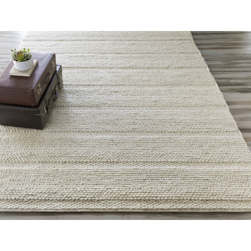 Zekia Handwoven Wool Ivory Area Rug, Rectangle 9' x 13'