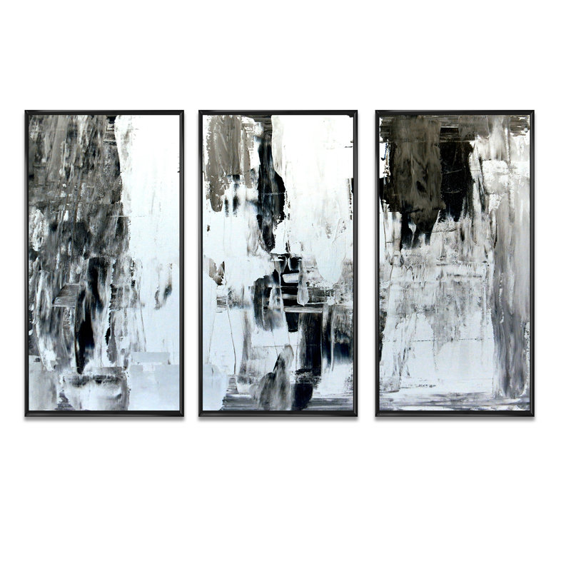 «Brown and Beige», ensemble de 3 toiles abstraites encadrées, Noir, H 28 po x l 36 po x P 1 po