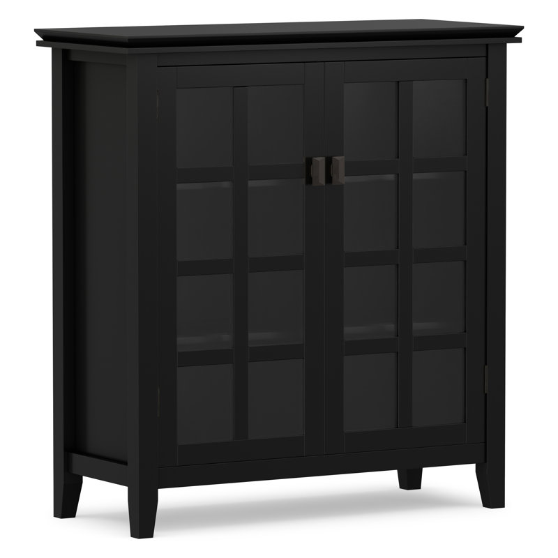 Armoire de rangement moyenne de style transitionnel en bois massif de 38 po avec portes en verre et tablettes réglables Artisan