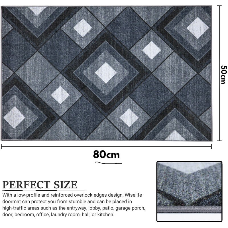Batichon Non-Slip Geometric Indoor Doormat, Gray, Rectangle 50 x 80cm