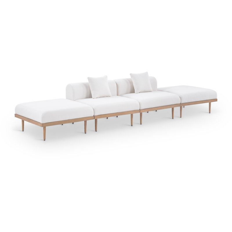 Canapé modulaire d'extérieur rembourré 4 pièces en oléfine résistante à l'eau 142 po Madeleine, Crème, crème