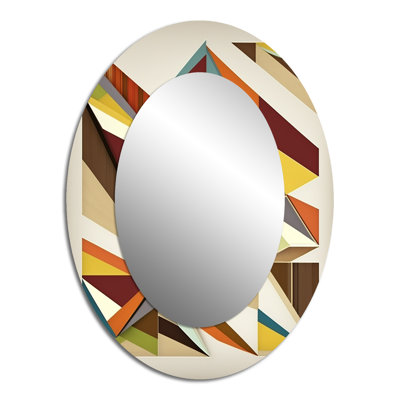 Midcentury Minimal Geometric In Retro Colors I - Blue Oval Wall Mirror Decor