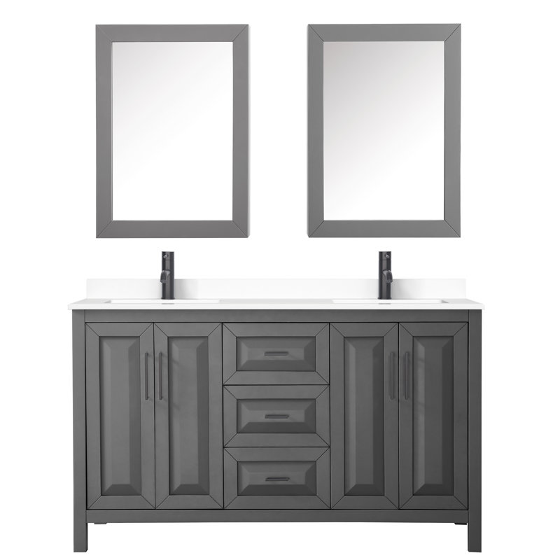 Daria 60'' W Double Vanity, White Cultured Marble, Dark Espresso, Matte Black