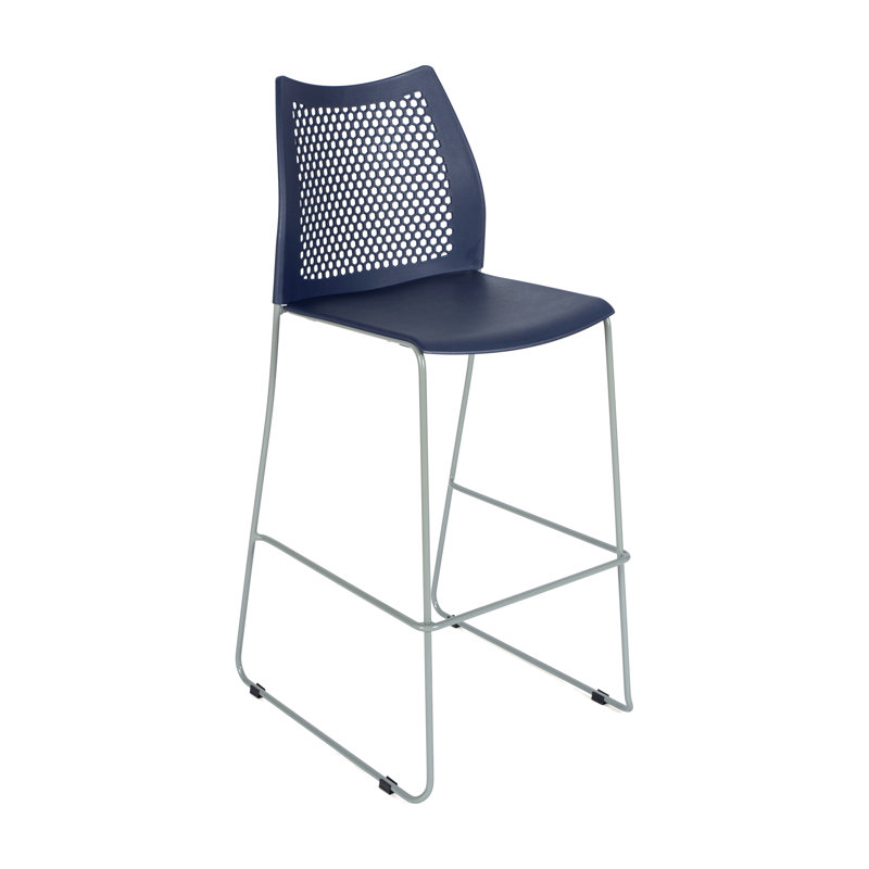Tabouret de bar empilable avec dossier ventilé et repose-pieds intégré, Bleu / argent, 1