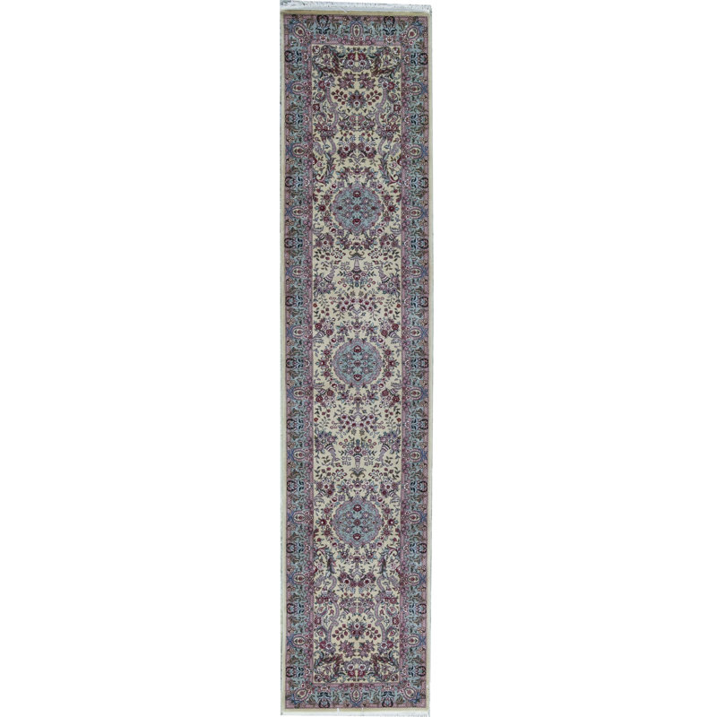 Hand-Knotted High-Quality Cream, Blue, and Pink Area Rug