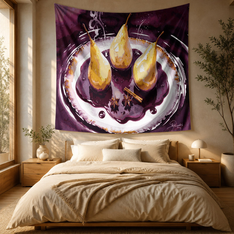 Tapisserie murale Desserts poires pochées, 88 po x 104 po