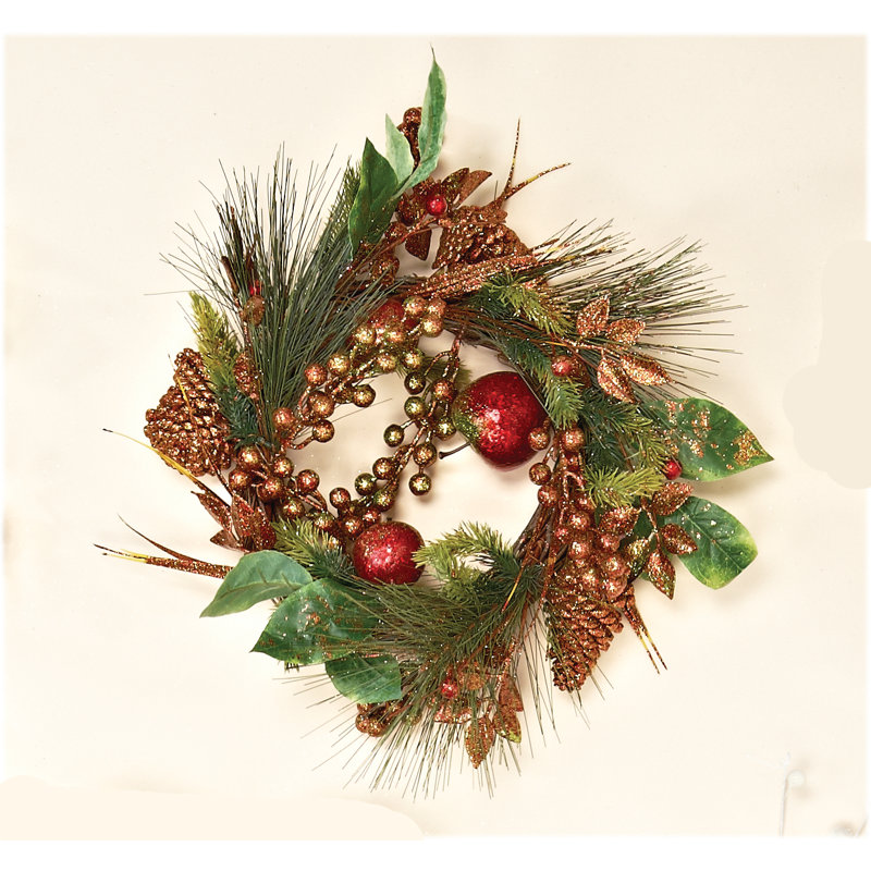 14" Gilded Mixed Pine & Fruit Wreath
