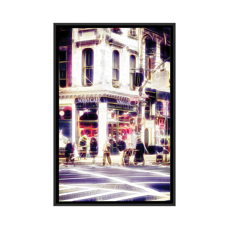 «Soho Café», impression sur toile, H 48 po x l 32 po x P 1,5 po, Toile avec cadre noir, Pas de tapis