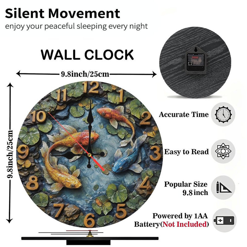 Horloge avec poissons et nénuphars