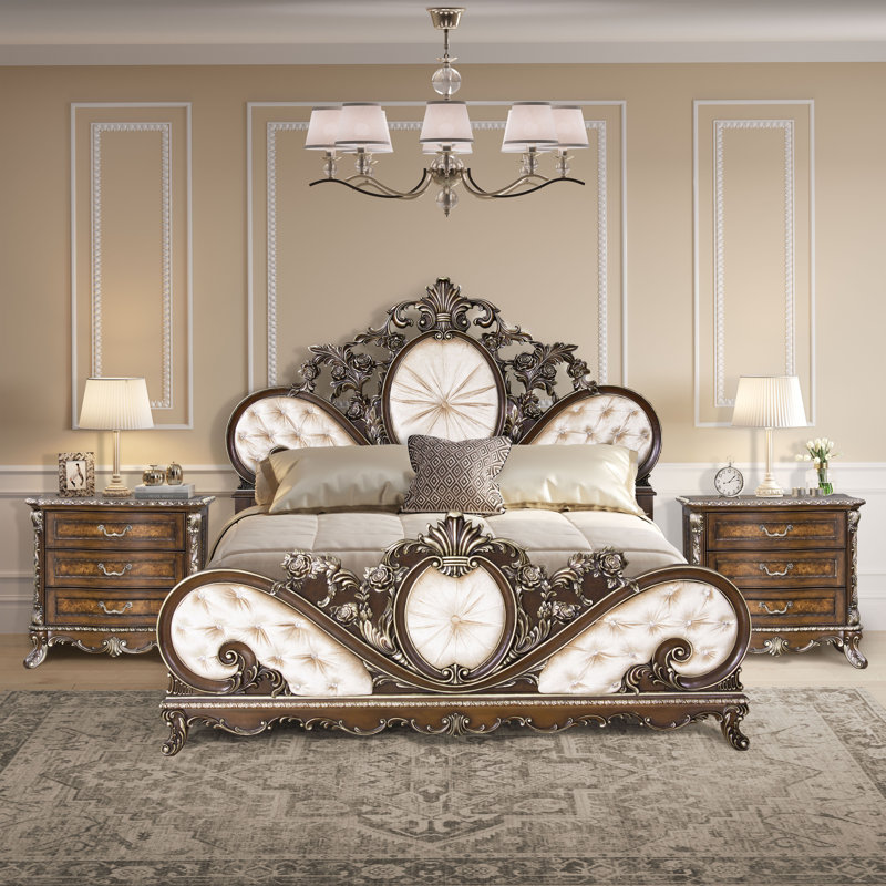 Devany Queen Cream Upholstered Wood Bed with Tufted Headboard