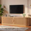 Meuble télé 66,9 po avec portes à lattes coulissantes en bois pour téléviseur de 75 po ou moins-1263770261