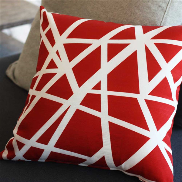 Bird's Nest Geometric Throw Pillow, Red
