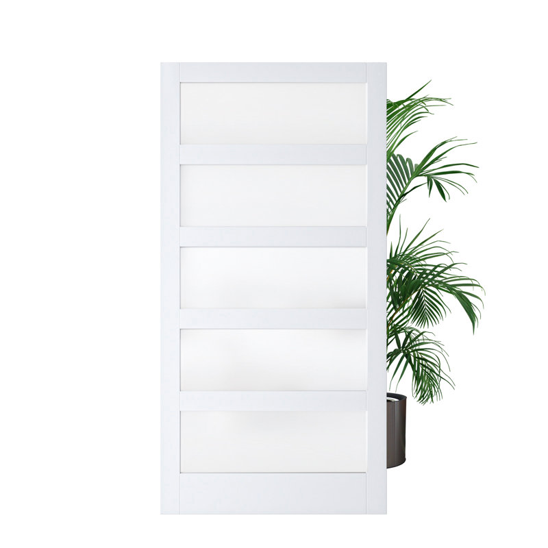 White 5-Panel Frosted Glass Sliding Barn Door with Hardware Kit
