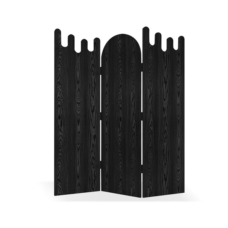 Paravent 3 panneaux en bois massif noir, Noir