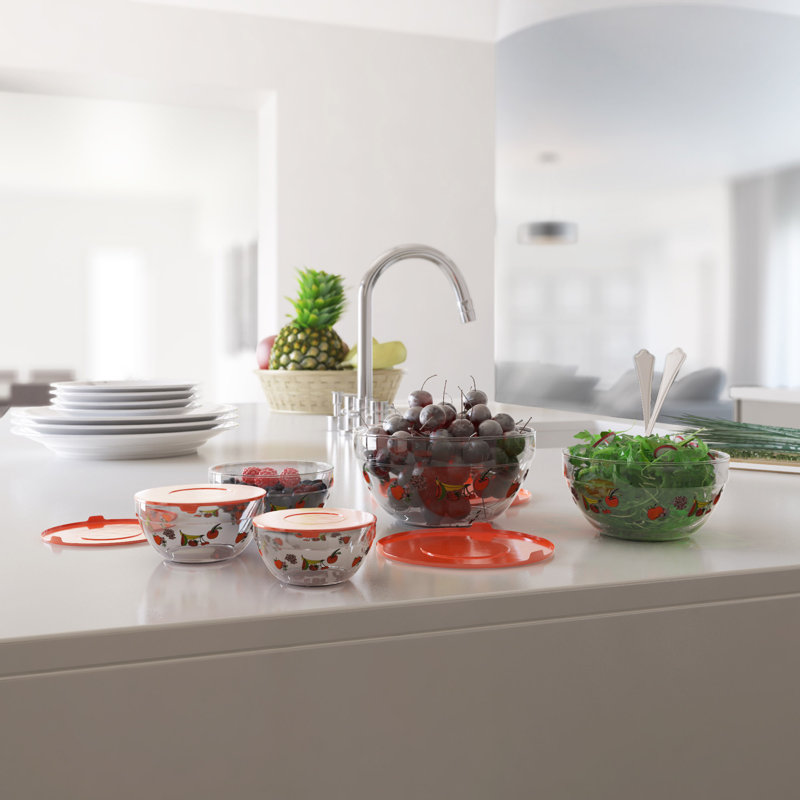 20-Piece Glass Food Storage Bowls with Lids Set - Fruit Design Set with Multiple Sizes