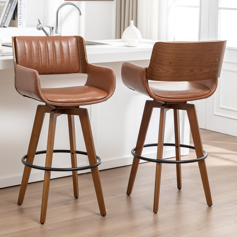 Modern Faux Leather Upholstered Swivel Stools, Brown, Counter Stool (67.5cm Seat Height)