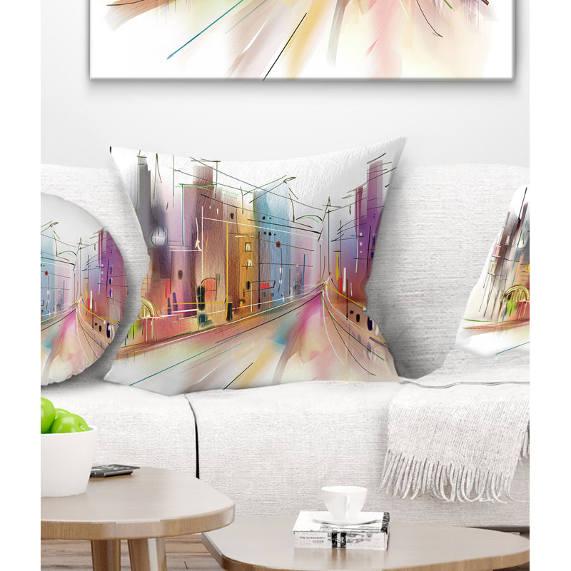 Road in City Art - Coussin imprimé paysage urbain, 16 po x 1 po, Coussin décoratif
