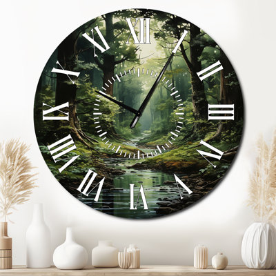 River Into Enchanted Woods I - Forest White Face Wall Clock