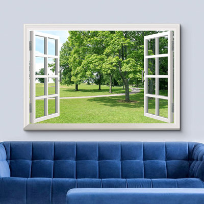 «Window Scenery Park with Green Trees», reproduction sur toile tendue
